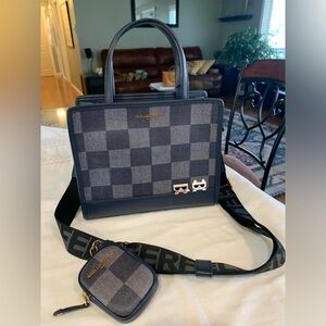 Karl Lagerfeld Navy Checkered Tote with Strap NWT
